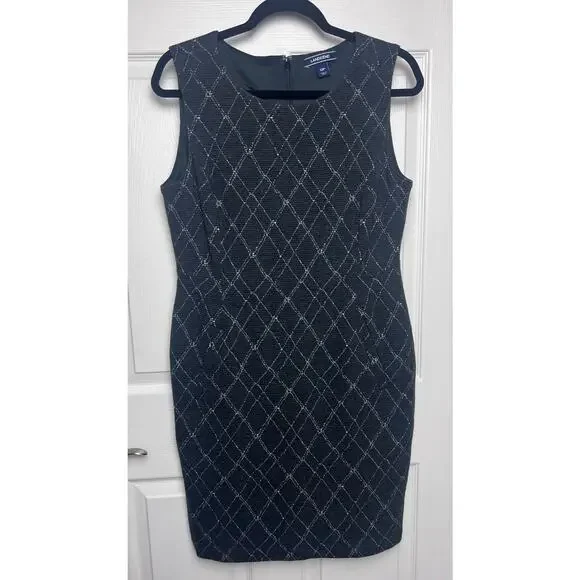 Lands' End Women's Windowpane Plaid Textured Stretch Sheath Dress Size 12 Petite - Picture 1 of 11